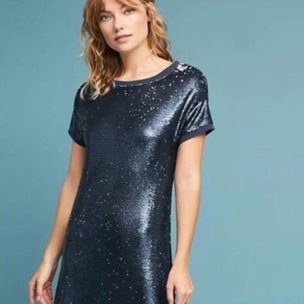 Anthropologie Moulinette Soeurs Blue Sequin Dress Size XS